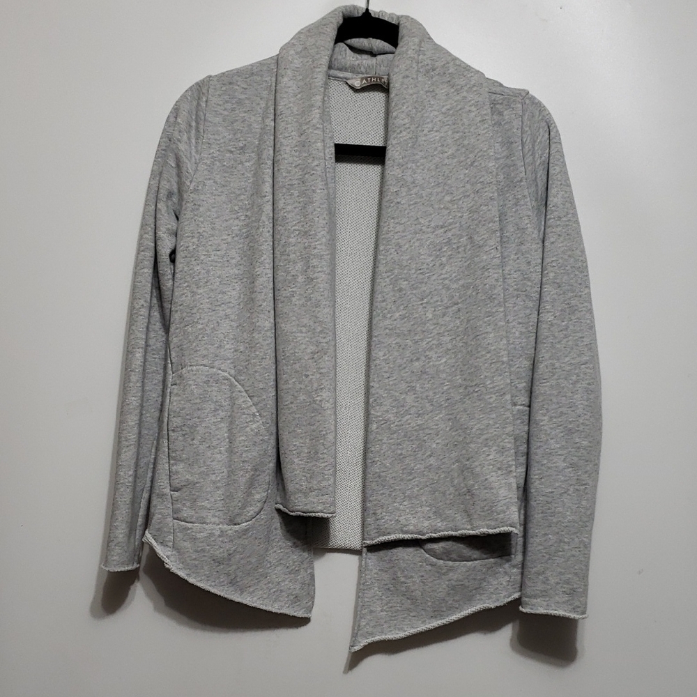 ATHLETA Tranquility French Terry Gray Wrap Open Cardigan Sweater